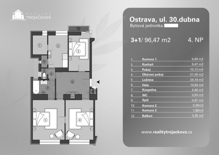 Prodej bytu 3+1, 97  m2, balkón, Ostrava –  Moravská Ostrava
